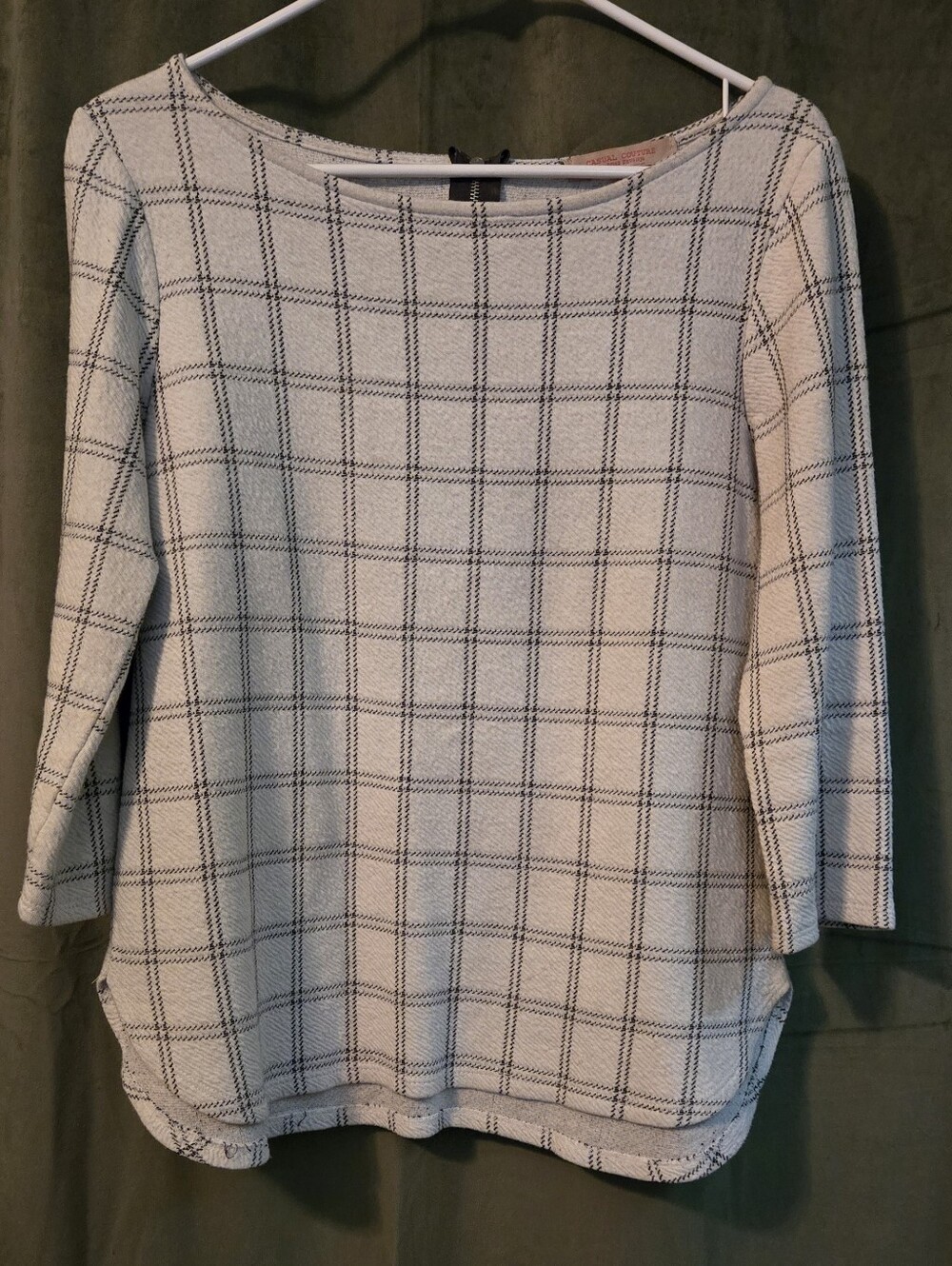 Plaid Boatneck Women's Top in Cream and Black